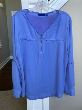 Apt. 9 Roll-Tab Silky Sleeve Blue Blouse (Stretchy Fabric in Back!)